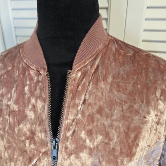 Freshman 1996 Velvet Bomber Jacket Snap Pockets Lined Ribbed Trim 90s Y2K MED - Picture 4 of 9